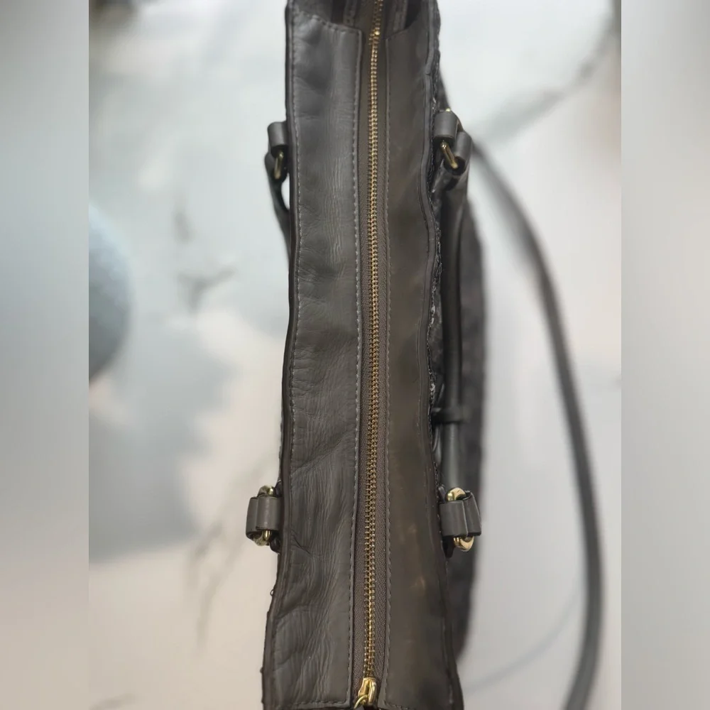 Coach Charcoal Gray Sequin 2-Way Leather Tote Bag